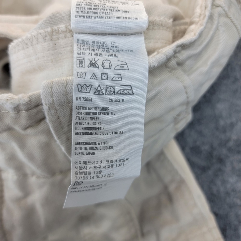 Abercrombie Fitch Shorts Mens 32 Khaki Tan Heavy Cargo Distressed Military Y2K - Picture 9 of 14